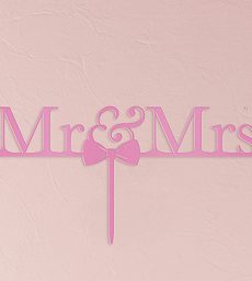 Mr & Mrs Bow Tie Acrylic Cake Topper - Dark Pink