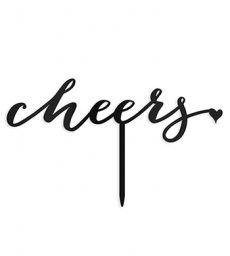 Script Cheers Acrylic Cake Topper - Black