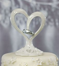 Stylized Heart & Wedding Bands Cake Topper